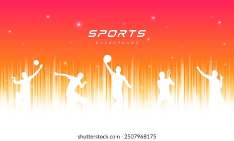 sport background, national sports day celebration concept, with abstract geometric ornament and illustration of sports athlete football player, badminton, basketball, baseball, tennis, volleyball