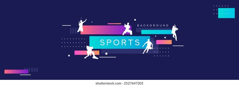 sportlicher Hintergrund, Konzept für die Feier des nationalen Sporttages, mit abstrakter geometrischer Verzierung und Illustration von Sportsportlern, Fußballspielern, Badminton, Basketball, Baseball und Kampfkünsten