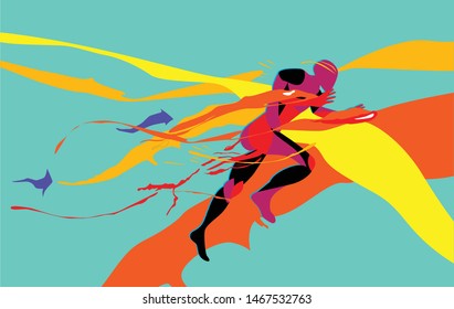 sport background with running man splash color illustration, vector design