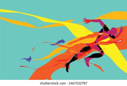 sport background with running man splash color illustration, vector design