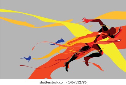 sport background with running man splash color illustration, vector design