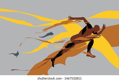 sport background with running man splash color illustration, vector design