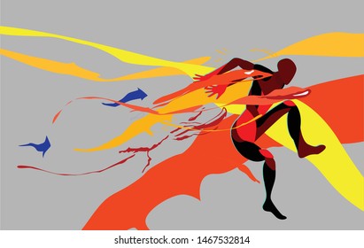 sport background with running man splash color illustration, vector design