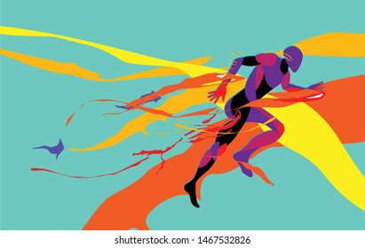 sport background with running man splash color illustration, vector design