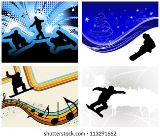 Sport background set with snowboard athlete. Vector illustration.