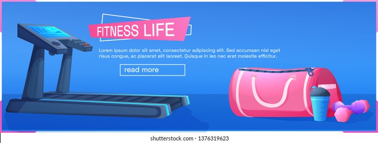 Sport background with treadmill for running and bag with shaker.  