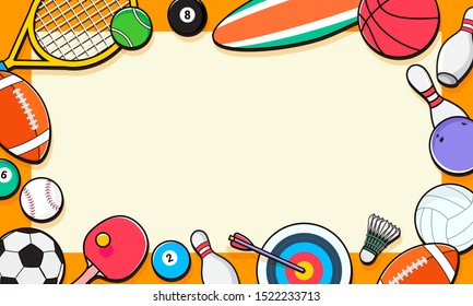 Sport Background Vector illustration. Sport equipment frame with copy space.