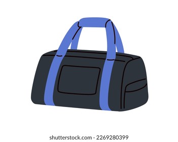 Sport bag for carrying workout, training accessories. Athletic duffel. Fitness, gym duffle with handles. Travel baggage, soft luggage. Flat graphic vector illustration isolated on white background