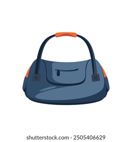 Sport bag flat vector illustration isolated on white background. Modern stylish woman duffle for fitness, travel, aerobics or yoga.
