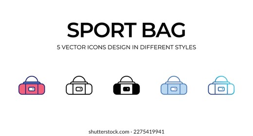 sport bag Icon Design in Five style with Editable Stroke. Line, Solid, Flat Line, Duo Tone Color, and Color Gradient Line. Suitable for Web Page, Mobile App, UI, UX and GUI design.