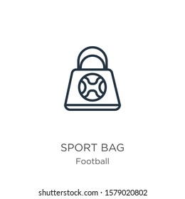 Sport bag icon. Thin linear sport bag outline icon isolated on white background from football collection. Line vector sign, symbol for web and mobile