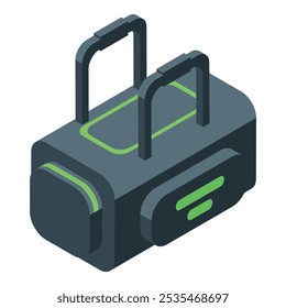 Icono isométrico de la bolsa de deporte que representa el entrenamiento del gimnasio y la actividad física
