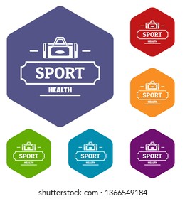 Sport bags icons vector colorful hexahedron set collection isolated on white 