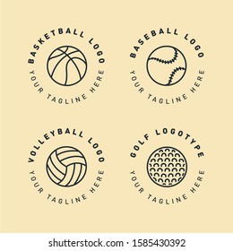 Sport Ball Circle Cute Logo Template. Creative Hipster Label Stamp Sign. Basketball, Baseball, Softball, Volleyball, Golf. Vector Flat Line Icon.