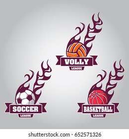 Sport ball emblem vector set in gray color on isolated background