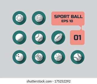 Sport ball flat icon for web and mobile set 01