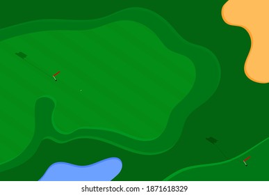 Sport ball for golf on sports golf course top view. Banner, background for design of competitions. Healthy lifestyle.  Vector