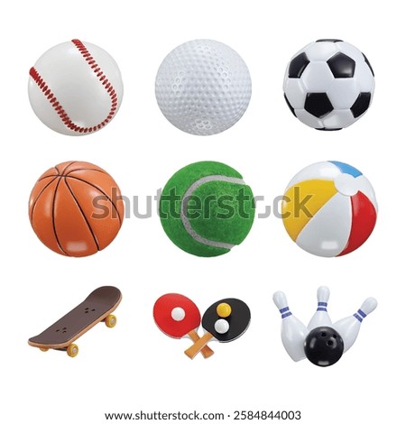 Sport ball icon collection 3d render concept of Sport and fun for healthy lifestyle vector illustration