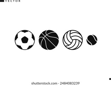 Sport ball icon. Isolated sports balls on white background. Basketball volleyball football and tennis vector