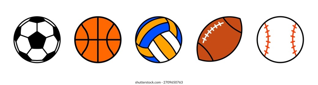 Icono de pelota deportiva. Conjunto de iconos de bola. 