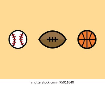 Sport Ball Icon Set. Baseball, Football And Basketball.