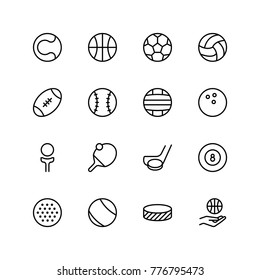 Sport ball icon set. Collection of high quality black outline logo for web site design and mobile apps. Vector illustration on a white background.