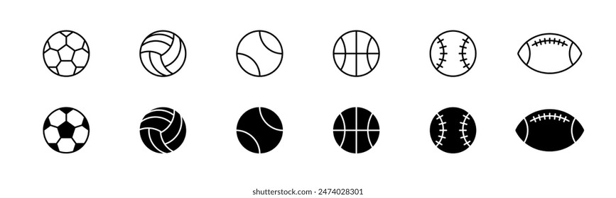 Sport ball icon set. Line and glyph sport ball set. Football ball