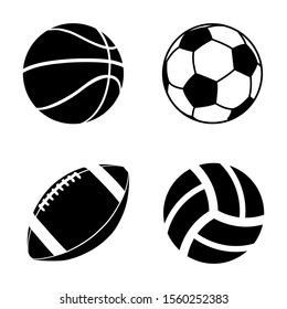 Sport Ball Icons Set : Basket, soccer, American football and volley ball vector isolated on white