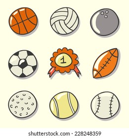 Sport Ball Icons Set. Hand drawn vector illustration.