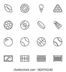 Sport ball line icons set, outline vector symbol collection, linear style pictogram pack. Signs, logo illustration. Set includes icons as american football, volleyball, soccer, basketball, baseball