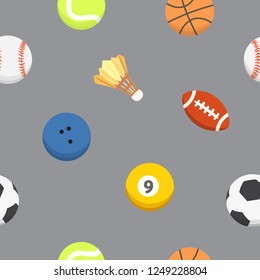 Sport ball pattern. Vector seamless background. Sporting equipment pattern.