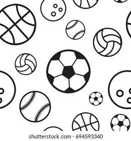 Sport ball seamless pattern. Seamless sport pattern with balls. Repeated backdrop for fashion clothes, t shirt, child, paper. Creative design isolated on white
