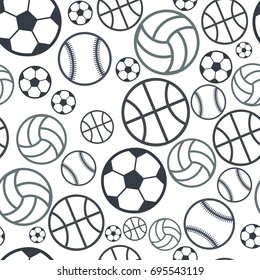 Sport ball seamless pattern. Seamless sport pattern with balls. Repeated backdrop for fashion clothes, t shirt, child, paper. Creative design isolated on white