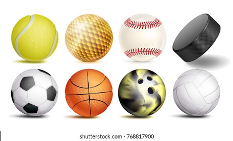 Sport Ball Set Vector. 3D Realistic. Popular Sports Balls Isolated On White Background Illustration