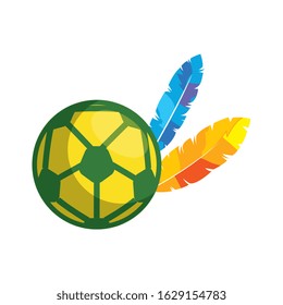 sport ball soccer with exotic feathers vector illustration design