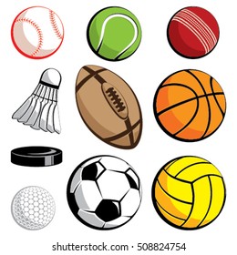 Sport ball vector set in colors on isolated background