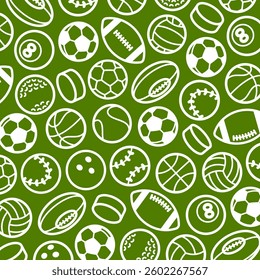 Sport balls background, pattern set. Collection icons sport balls. Vector