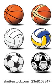 Sport Balls classic and modern. Icon set Of Soccer, Basketball, Volleyball, Baseball Sport Balls. Vector on transparent background