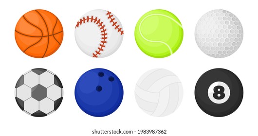 Sport Balls Collection: Basket, Soccer, Baseball, Tennis, Billiard, Volley, Golf, Bowling.