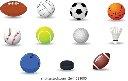 Sport balls collection, Set of ball on white background, Vector design.