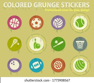 sport balls colored grunge icons with sweats glue for design web and mobile applications