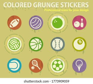 Sport balls colored grunge icons with sweats glue for design web and mobile applications