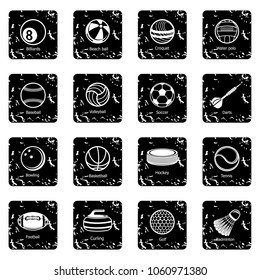 Sport balls equipment icons set vector grunge isolated on white background 