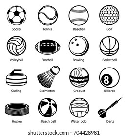 Sport balls equipment icons set. Simple illustration of 16 sport balls equipment vector icons for web