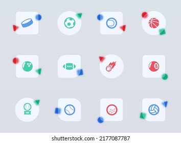 sport balls glass morphism trendy style icons. sport balls transparent glass color vector icon with color figures. for web and ui design, mobile apps and promo business advertising