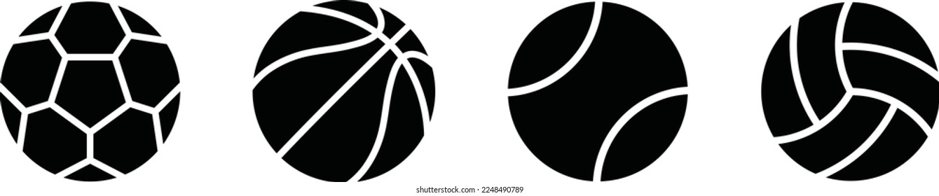 Sport balls icon. Ball icons. Balls for football, basketball, tennis and volleyball icon, vector illustration