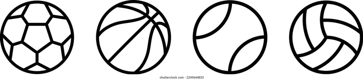 Sport balls icon. Ball icons. Balls for football, basketball, tennis and volleyball icon, vector illustration