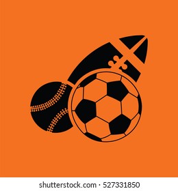 Sport balls icon. Orange background with black. Vector illustration.