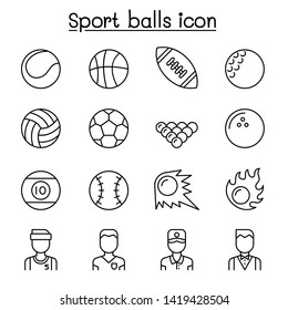 Sport balls icon set in thin line style