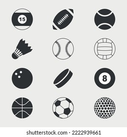 Sport balls icon set. Vector illustration set of different sports balls on white background